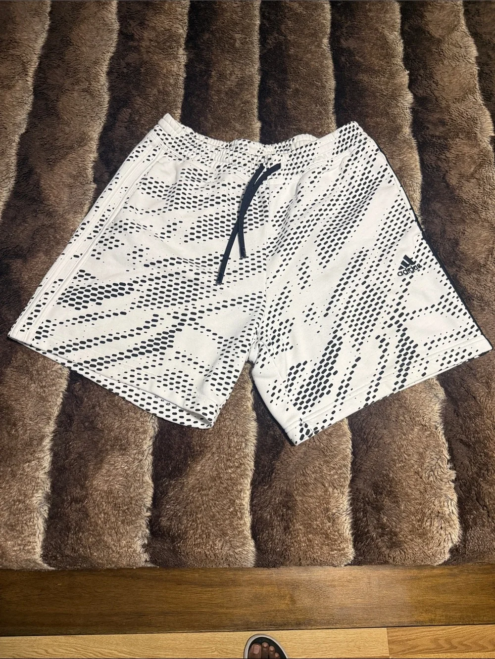 adidas Men’s White Athletic Mesh Shorts with Black Dot Pattern
